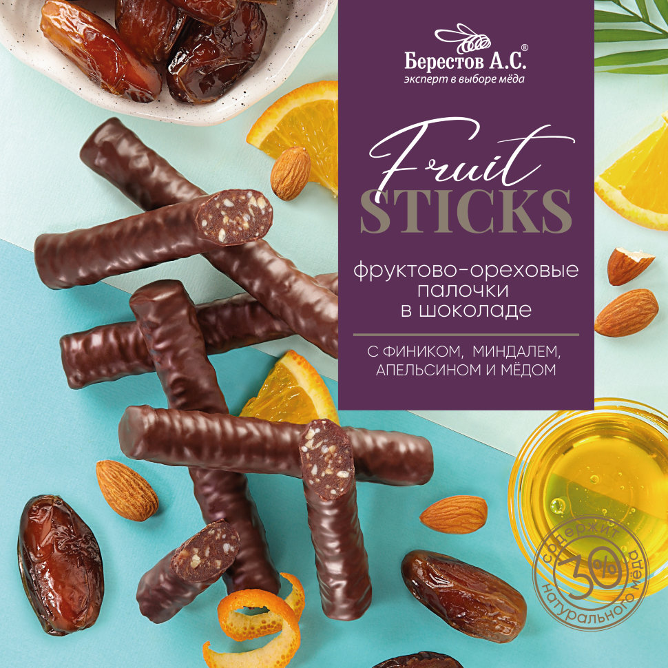  Берестов Fruit Stiсks с фиником, миндалём, апельсином и мёдом, 175г   во Владимире