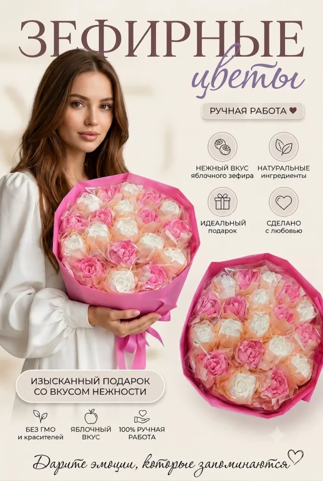  Букет Зефирный Размер XL бело-розовый,350г во Владимире
